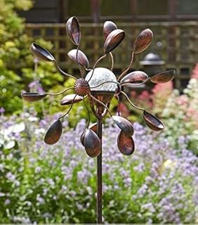 Garden Mile Wind Spinner Solar Flower Lights Outdoor Garden Windmill LED Kinetic Wind Spinner Solar Powered Gardens Ornament Windmill Wind Sculpture and Spinners