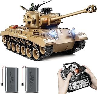 Supdex 1:18 RC Tank, 2.4Ghz US M26 Pershing Remote Control Model Toys, RC Vehicle Army Tank That Shoots BBS and Water Bombs, Military Toy for Adults and Kids with Smoke, Lights, Sound and Recoil