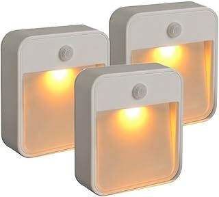 Mr. Beams MB720A Sleep Friendly Battery-Powered Motion-Sensing LED Stick-Anywhere Nightlight with Amber Color Light (3-Pack), White