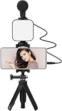 Vlogging Kit, Andoer Smartphone Camera Video Kit, Tripod Phone Holder with Microphone, Video Light, Clip, 3.5mm TRS to TRRS Audio Cable for Live Streaming YouTube Video Recording