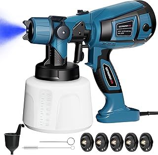 Paint Sprayer 800W Electric Paint Spray Gun with 1400ML Detachable Container Fence Paint Sprayer with 5 Brass Nozzles and 3 Patterns Max 1100ml/Min HVLP Spray Gun for Walls Ceilings Fence Furniture
