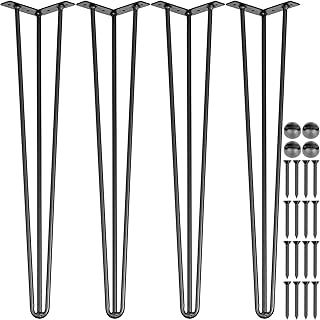 VEVOR Hairpin Table Legs Black Set of 4 Desk Legs Each 220lbs Capacity Hairpin Desk Legs 3 Rods for Bench Desk Dining End Table Chairs Carbon Steel DIY Table Legs Heavy Duty Furniture Legs (28")