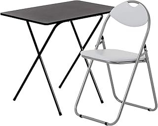 Harbour Housewares Wooden Folding Desk & Chair Set - Black/White Small Portable Home Office Wooden Top Foldable Desk and Folding Chair Set Workstation for PC, Laptop Study