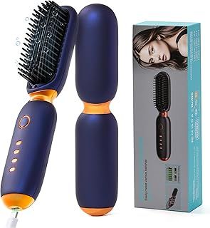 Cordless Hair Straightener Brush, Smofrees Portable Hair Straightener Brush for Travel, Mini & Lightweight Hot Comb Straightener for Women, Blue