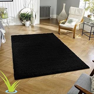 Wadan 60x110cm Black Shaggy Rugs Living Room |5mm Thick Pile | Extra Large Small Medium | Rectangular Size | Soft Touch | Living Room Area Rugs | Non Shedding