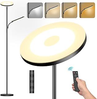 LED Uplighter Floor Lamp Living Room - 36W Floor Lamp & 18W Reading Lamp, 2700K-6500K Color Temperature, Modern Stand Lamp with Remote Control & Touch Control (42W)