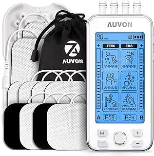 AUVON 4 Outputs TENS Machine for Pain Relief, TENS EMS Muscle Stimulator with 24 Modes, 2" and 2"x4" TENS Electrodes Pads