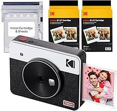 KODAK Mini Shot 3 Retro 4PASS 2-in-1 Instant Camera and Portable Photo Printer (7.6 x 7.6 cm) plus Package with 68 Sheets, White