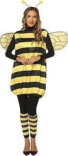 Qianderer Women Bee Cosplay Costume Set Bumble Bee Fancy Dress with Wings Headband Leg Sleeves for Halloween Cosplay Party Dress Up