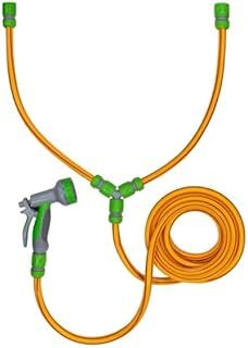 Hot and Cold Dog Shower Kit - 5M Harden Hose, 6 Hose connectors, 1 Three-Way Splitter and a Multi-Outlet Hose Gun with Various Spray Patterns. Ensuring Your pet Stays Clean and Comfortable - Yellow