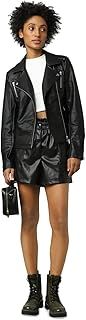 ONLY Women's Black Faux Leather Reefer Coat Onlgemma Biker Jacket Size 14