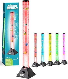 Fish Bubble Lamp Colour Changing Sensory Mood Lighting LED Novelty Bubble Tower Fish Tank Lamp Tropical Fish Design Separate Changing Colours Create Unique Sensory Experience/Black Base 90cm Tall