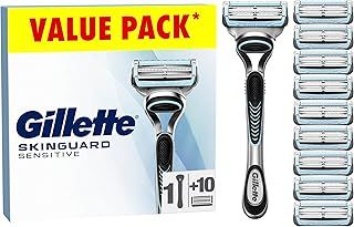 Gillette SkinGuard Sensitive Men’s Razor, Razors For Men, Shaving Razor For Men With Skin Irritation, 1 Handle, 10 Blade Refills, Safety Razors, Disposable Razors, Razor Blades