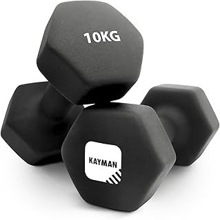 KAYMAN Neoprene Dumbbells with Anti-Slip Grip,Hex Edges,Water-Resistant Surface & Workout Poster-Weight Set for Home, Gym & Fitness (1kg 2kg 3kg 4kg 5kg 6kg 8kg 10kg)