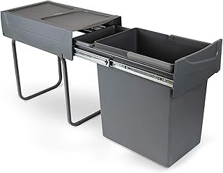 Emuca - Waste container with lower fixing for kitchen, removable recycling bin, 1x20 L, steel and plastic, anthracite grey.
