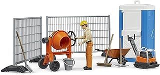 bruder 62008 - Bworld Construction Site Set with Construction Worker, Vibrating Plate, Mixing Machine, Toilet, Construction Site Fence - Accessories Construction Site, Road Construction, Construction