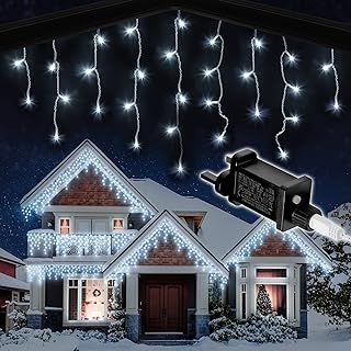 Icicle Lights Outdoor Christmas 1000 LED 30m Lit Length, Cool White LED Icicle Fairy House Lights with 8 Hours On Timer, Memory, 8 Lighting Modes, Mains Powered – 1000 LED, Cool White