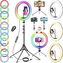 11.5'' Ring Light with Tripod & Quadpod Stands, 40 RGB Modes & 13 Brightness, 69.5" Tall Extendable Phone Holder with Remote for YouTube TikTok, Professional LED Selfie Circle Ringlight for Makeup