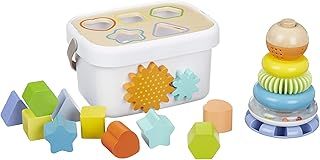 Amazon Basics Wooden Shape Sorter and Rainbow Stacker Classic Baby Toy Set, Medium, Multicolor