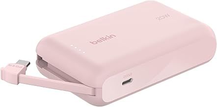 Belkin BoostCharge power bank 10000mAh, portable power bank with integrated cable PD 20W, fast charge USB-C power delivery, power bank fast charging for iPhone 16 series, iPad Pro, Galaxy S24 and more
