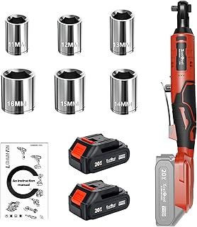 Funnyway 20V Cordless Ratchet Wrench, 3/8”Cordless Ratchet, Max Torque 80N.m, 320RPM Power Battery Ratchet with Variable Speed, Including 2 x 2.0Ah Batteries, LED Light, 6 Sockets (Red)