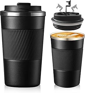Travel Mug, Insulated Coffee Cup with Leakproof Lid, Reusable Coffee Cups Travel Cup, Stainless Steel thermaol Mug for Hot Cold Drinks (Black 380ml)