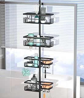 Kegii Shower Caddy, Bathroom Shelf Organiser No Drilling, Adhesive Shower Storage Rack with Soap Razor Holder, Bathroom Accessories, Black, 3 Pack