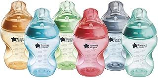 Tommee Tippee Natural Start Anti-Colic Baby Bottle, 260 ml, 0+ months, Anti-Colic Valve, Slow Flow Breast-Like Teat for a Natural Latch, Self-Sterilising, Colourful, Pack of 6