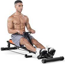Folding Rowing Machine with LCD Monitor, Hydraulic Rower Machine with 12 Resistance Levels, Full-Body Workout, Low-Impact, Extra-Long Rail, 150KG Loading Capacity