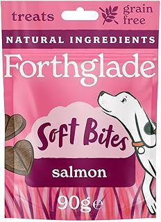 Forthglade Natural Dog Treats (8 x 90g Bags) - Hypoallergenic & Grain Free Dog Treats with Salmon, Hand-Baked Soft Bites, Resealable Bags