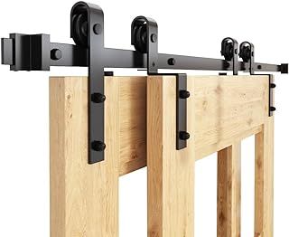 WINSOON 183cm/6FT Bypass Sliding Barn Door Track Kit for Double Door Heavy Duty Hardware Kit for 92cm Wide Interior Doors
