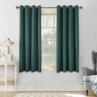 CUCRAF 100% Blackout Curtains Dark Green Thermal Curtains 63 Inch Drop 2 Panels Soft Texture Energy Saving Sun Blocking Eyelet Curtains for Bedroom Living Room 52 X 63 Inch