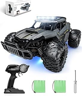 Tecnock Remote Control Cars for Kids Adults, 1:16 Scale 20km/h All Terrain Monster Truck, 2.4GHz Off-Road RC Car with Headlights & Chassis Lights, 2 Batteries for 60min Play, Toys Gifts for Boys Girls