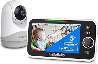 HelloBaby Monitor with Camera and Audio, 5'' Large Screen with 3500mAh Battery, Remote Pan-Tilt-Zoom Camera, Two-Way Talk, ECO-Mode, Auto-Night Vision, Range up to 960ft and No WiFi