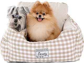 PETEPELA Dog Car Seat - Small Dog Booster Seat, Detachable & Washable Puppy Booster, Non-Slip Travel Carrier Bed - Beige