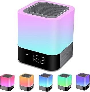 Bedside Lamp with Alarm Clock Bluetooth Speaker, Night Light Bedroom Decor Color Changing Table Lamp, Teenage Girl Gifts,Birthday Gifts for Women, Teenage Girls, Boys, Kids, Girls Birthday Presents