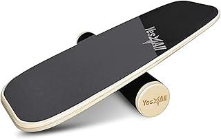 Yes4All Balance Board Trainer, Smooth Surface and Thick TPE Covered Roller; Wooden Trainer Board for All Training Level, Stability and Core Strength