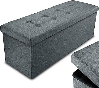 Nyxi Foldable Ottoman Storage Box,110x38x38cm, 120L Capacity Fabric, Multi-Purpose 3-Seater, Foot Stool, Storage Organizer with Lid for Kids Toys, Bedroom, Hallway, Living Room, Dark Grey