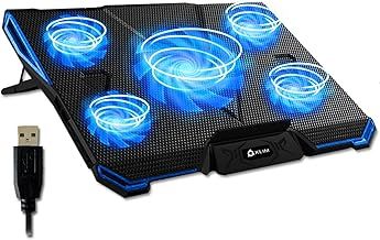 KLIM Cyclone Laptop Cooling Pad - 5 Fans Cooler - No More Overheating - Increases PC Performance and Life Expectancy - Ventilated Support for Laptop PS5 and PS4 - Blue