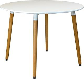 100cm Circular Dining Table With White Tabletop and Solid Beech Wood Legs