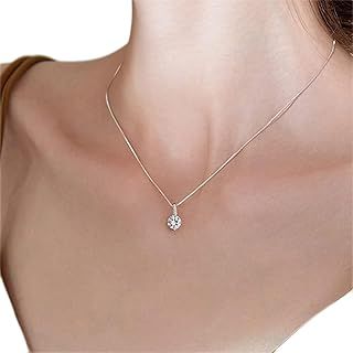 CZ Choker Necklace for Women Diamond Solitaire Necklace Italian Thin Box Chain Necklace Dainty Cubic Zirconia Pendant Necklace Wedding Bridesmaid Jewelry