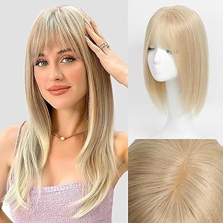 Hair Toppers for Thinning Hai Women Real Hair Toppers for Women with Bangs 12inch 6.5 * 6.5In Skin Scalp Big Base Cover Thinning