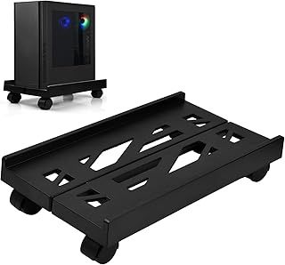 PC Stand Computer Tower with Rolling Caster Wheels, Adjustable Mobile CPU Stand, Gaming PC Cart Holder Black for Home Office Under Desk Max 80kg