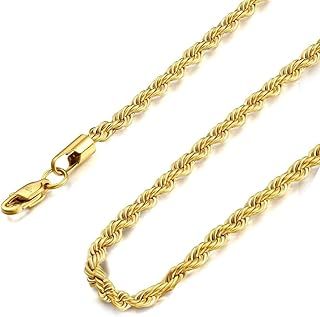 Diamday 4MM Mens Twist Rope Chain Necklace Gold Chain Silver Chain Black Chain for Men Boys Women, Stainless Steel 18K Gold Plated Men Chain