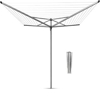 Brabantia Topspinner Large Rotary Washing Line with Metal Ground Spike, Metallic Grey, 60 M, 45 mm
