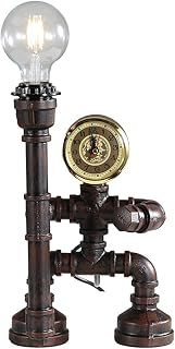Kaj Hejmo Water Pipe Table Lamp Robot Style- Retro Industrial Steampunk Rustic Table Light- Vintage Farmhouse Desk Lamp for Bedroom,Office, Bedside, Nightstand, Baror or Shop (Rust-Style E)