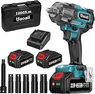1000Nm(738ft-lbs) Cordless Impact Wrench High Torque, 1/2 Power Battery Impact Gun w/ 2X 4.0Ah Battery, Fast Charger, 5 Sockets, Storage Tool Box & Variable Speeds for Car Tire Truck RV Mower