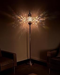 Turkish Moroccan Mosaic Boho Bohemian Colorful Handmade Accent Mood Floor Lamp, Single XL 10" Globe, 5.5feet - 165cm, Worldwide Use (Multicolor)