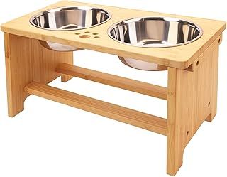 Raised Dog Bowls for Large Dogs, Elevated Dog Bowls Double, Bamboo Dog Food Bowl with 2 Stainless Steel by Nothing burger