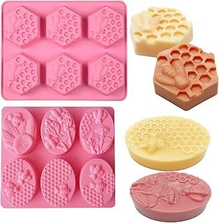 2Pcs Silicone Moulds 6 Cavities Honeycomb Bee Soap Moulds for Soap Making,Candle Moulds,Jelly Mousse Pudding Cupcake Moulds, Pink